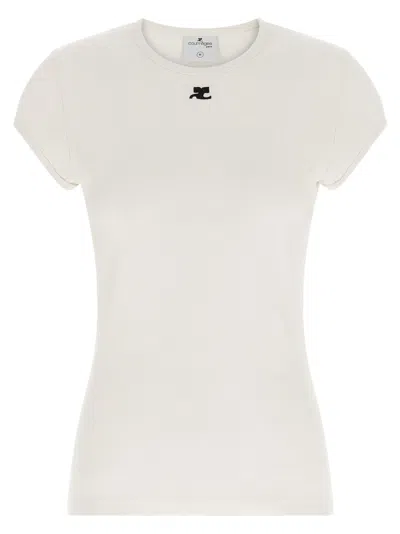 Courrèges Baby Logo Short Sleeve Crew Neck T-shirt In White