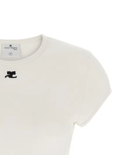 Courrèges Baby Logo Short Sleeve Crew Neck T-shirt In White