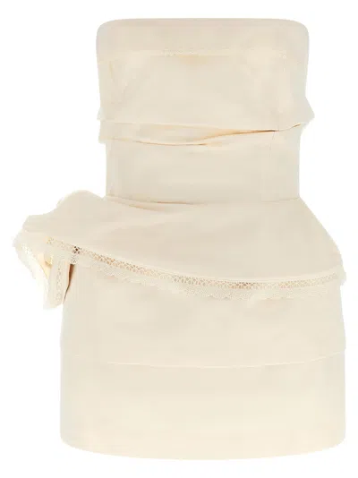 Magda Butrym Strapless Dress Re26 Draped Lace Detail In White