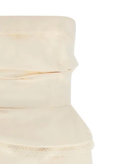 Magda Butrym Strapless Dress Re26 Draped Lace Detail In White