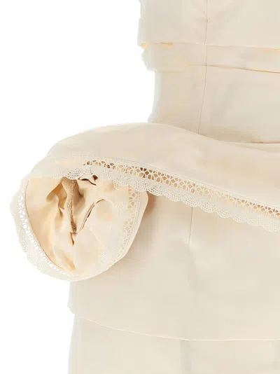 Magda Butrym Strapless Dress Re26 Draped Lace Detail In White