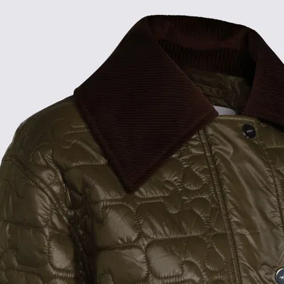 Ganni Down Jacket Corduroy Collar Front Pockets In Brown