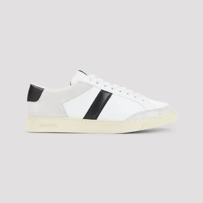 Tom Ford Panelled Suede And Grained Leather Sneakers In White