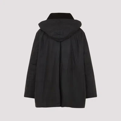 Barbour X Ganni Green Hood Ttn Duffle Wax Cotton Jacket In Black