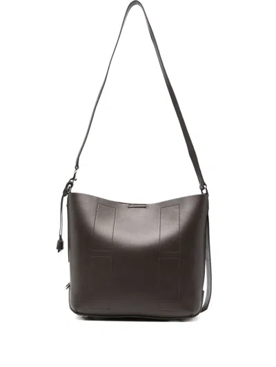 Hogan Hocket Small Leather Hobo Bag In Brown