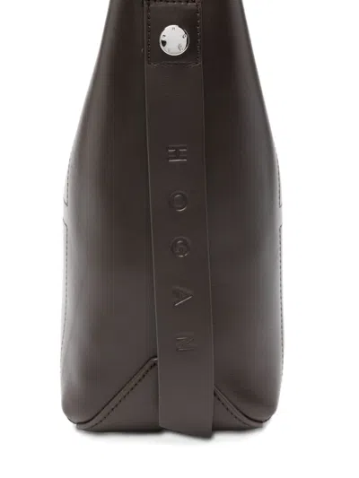 Hogan Hocket Small Leather Hobo Bag In Brown