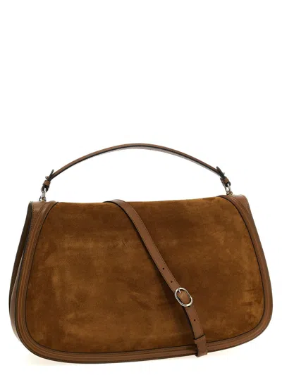 Gucci Large Structured Suede Handbag With Top Handle In Brown