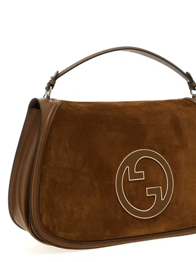 Gucci Large Structured Suede Handbag With Top Handle In Brown