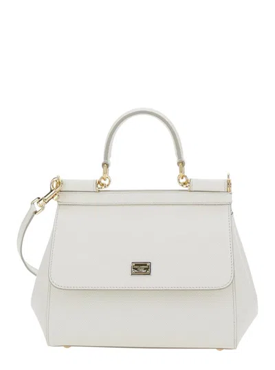 Dolce & Gabbana 'sicily White Black Handbag With Adjustable And Removable Shoulder Strap And Logo Plaque On The Fron In White