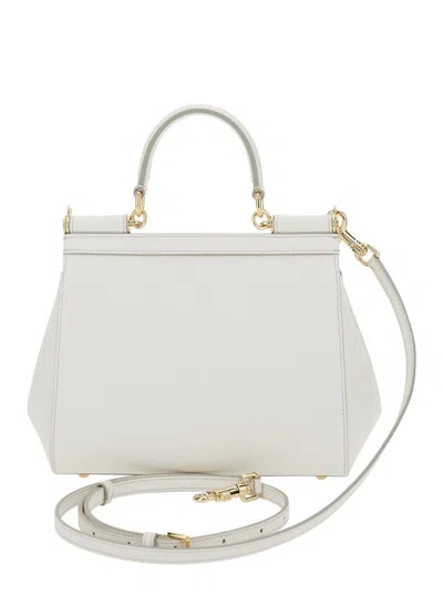 Dolce & Gabbana 'sicily White Black Handbag With Adjustable And Removable Shoulder Strap And Logo Plaque On The Fron In White