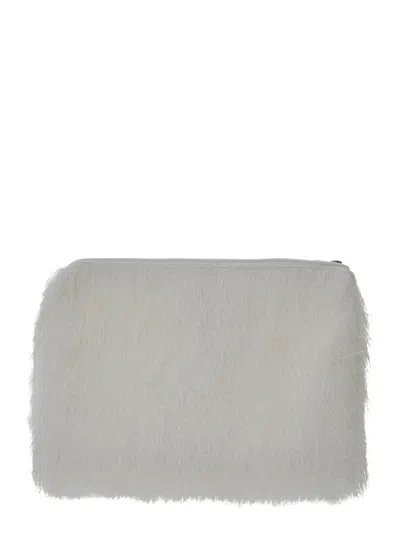 Loulou De Saison 'evano' White Clutch With Fringed Design And Zip Closure In Fabric Woman In White