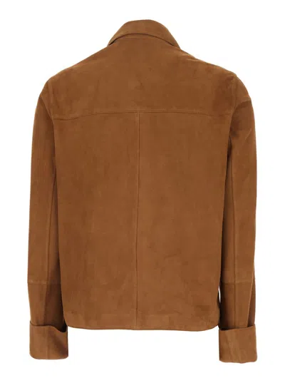 Arma Wide-collared Leather Jacket In Brown