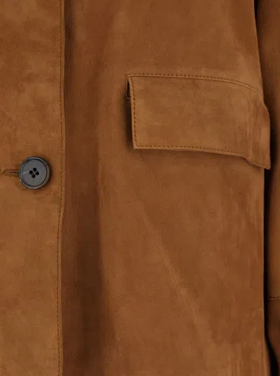 Arma Wide-collared Leather Jacket In Brown