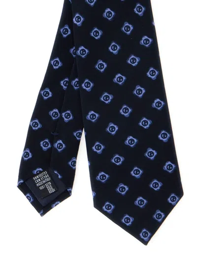 Giorgio Armani Blue Tie With All-over Logo Print In Silk Man In Burgundy
