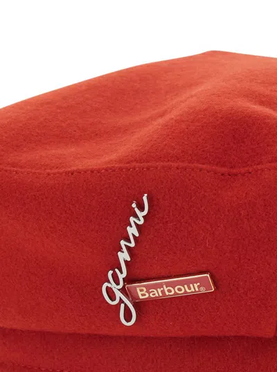 Barbour Red Hat With Flat Crown And Logo Plaque On The Side In Wool Woman In Brown