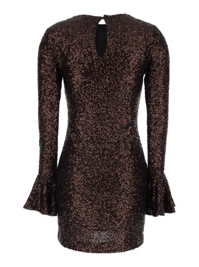 Plain Paillettes Dress In Brown