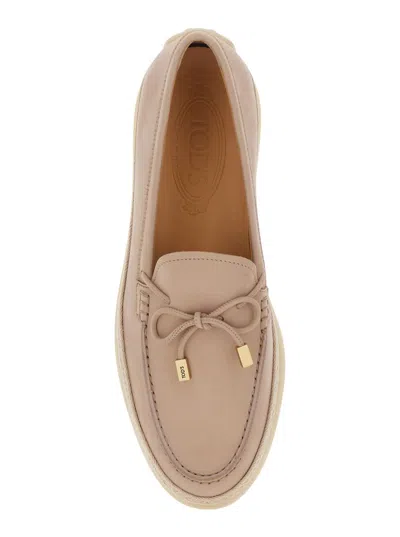 Tod's Pink Loafers With Bow Detail And Rope Tirm In Leather Woman In Pink