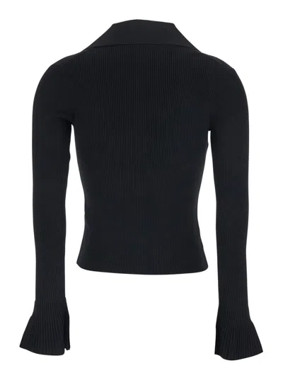 Self-portrait Ribbed-knit Cardigan In Black