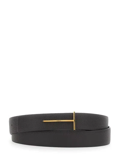 Tom Ford Reversible Leather Belt Adjustable Length Textured In Black