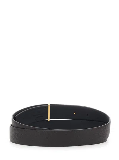 Tom Ford Reversible Leather Belt Adjustable Length Textured In Black