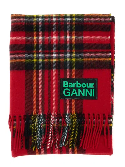 Barbour Red Scarf With Check Motif And Double Logo In Wool Woman In Red