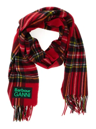 Barbour Red Scarf With Check Motif And Double Logo In Wool Woman In Red