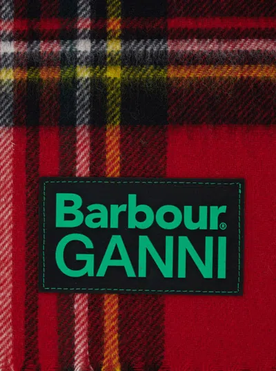Barbour Red Scarf With Check Motif And Double Logo In Wool Woman In Red