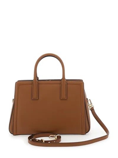 Michael Kors Brown Handbag With Metallic Lettering Logo And Pendant On The Front In Leather Woman In Brown