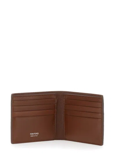 Tom Ford Brown Bi-fold Wallet With Embossed Crocodile Effect In Leather Man In Brown