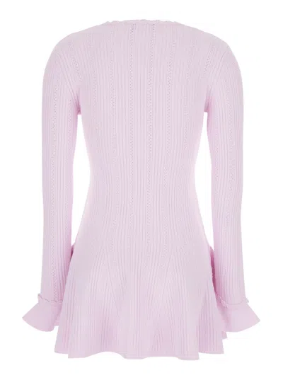 Self-portrait Mini Knitted Dress With Pink Pearl Trim In Pink