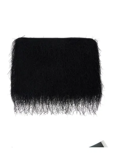 Loulou De Saison 'evano' Black Clutch With Fringed Design And Zip Closure In Fabric Woman In Black