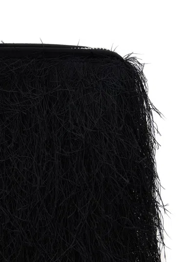 Loulou De Saison 'evano' Black Clutch With Fringed Design And Zip Closure In Fabric Woman In Black