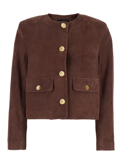 Arma Patch Pocket Round Neck Jacket In Brown