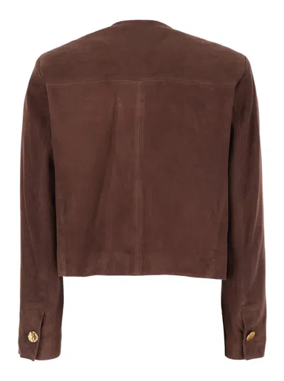 Arma Patch Pocket Round Neck Jacket In Brown