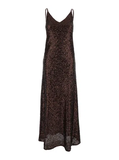 Plain Paillettes Dress In Brown