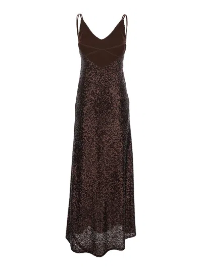 Plain Paillettes Dress In Brown
