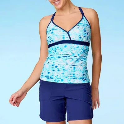Free Country Womens Stretch Fabric Abstract Tankini Swimsuit Top In Blue