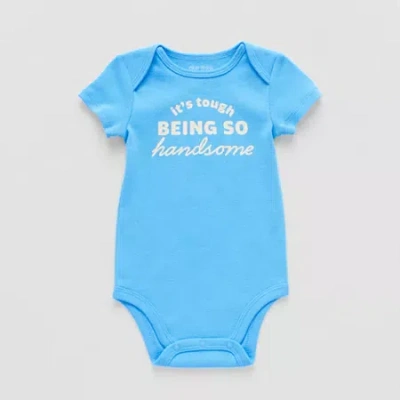 Okie Dokie Baby Boys Round Neck Short Sleeve Rib Bodysuit In Blue
