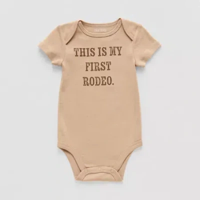 Okie Dokie Baby Boys Round Neck Short Sleeve Rib Bodysuit In Brown