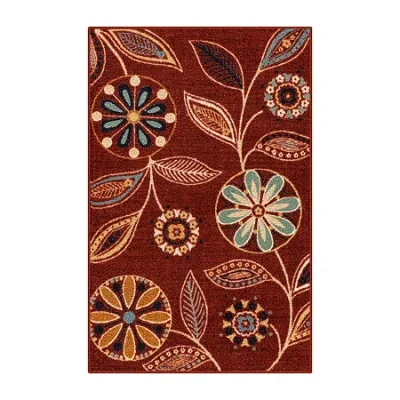 Maples Modern Floral Collection Washable Skid Resistant Indoor Rectangular Accent Rug In Red