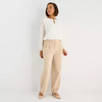 Liz Claiborne Womens Wide Leg Mid Rise Trouser In Neutral