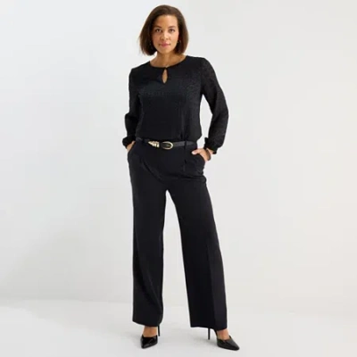 Liz Claiborne Womens Wide Leg Mid Rise Trouser In Black