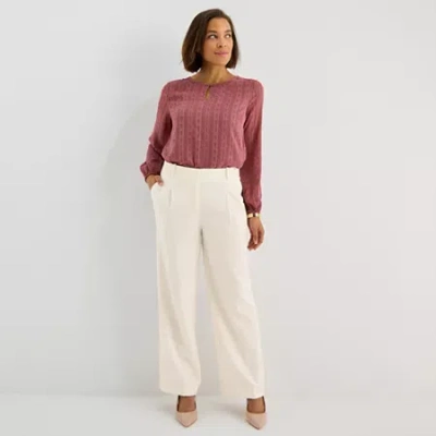 Liz Claiborne Womens Wide Leg Mid Rise Trouser In White