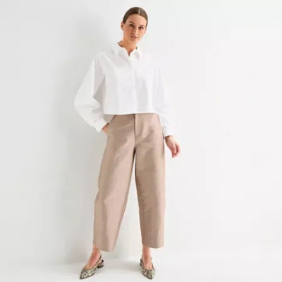 Worthington Womens Wide Leg Flat Front Pant In Neutral
