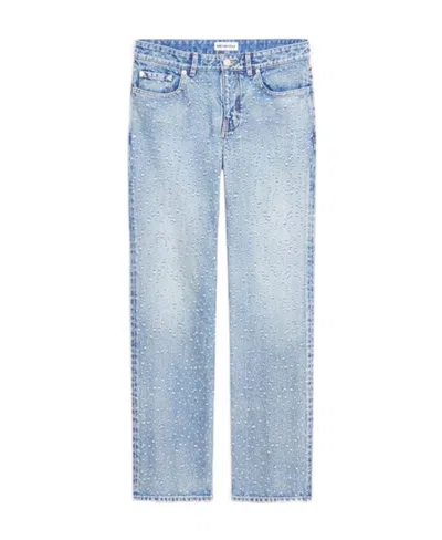 Balenciaga All-over Hole Detailed Low Waist Jeans In Blue