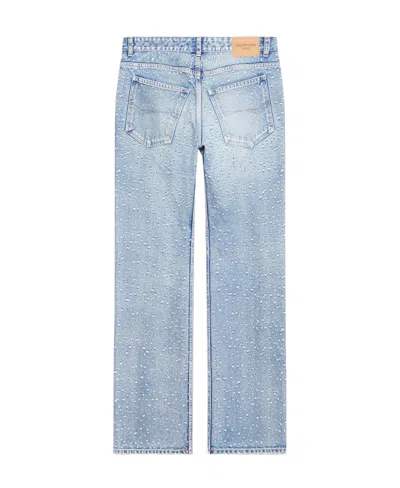 Balenciaga All-over Hole Detailed Low Waist Jeans In Blue