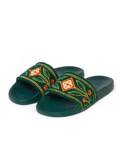 Casablanca Embroidered Terry-cloth Slides In Green In Green