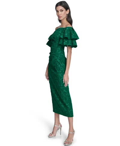 Eliza J Women's Off-the-shoulder Side Tuck Gown In Green