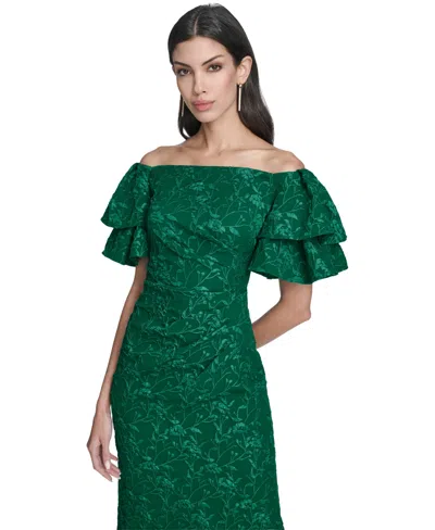 Eliza J Women's Off-the-shoulder Side Tuck Gown In Green