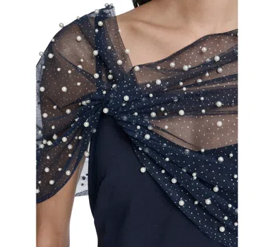 Eliza J Women's Spaghetti Strap Beaded Twist Overlay Gown In Blue